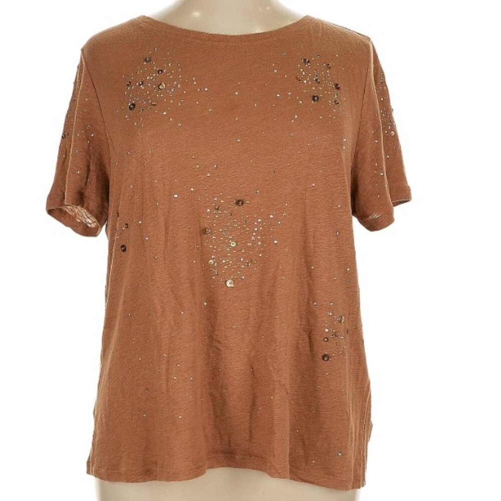 SOFT SURROUNDING WOMEN TOP LINEN SEQUINS SHORT SLEEVES